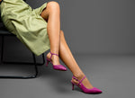Load image into Gallery viewer, DearOnly Kitten Heels for Women, Slingback Stiletto Mid Heels Pointed Toe Ankle Strap Pumps Casual Buckle Dress Shoes 2.6 Inches Heels Fuchsia 12 M US

