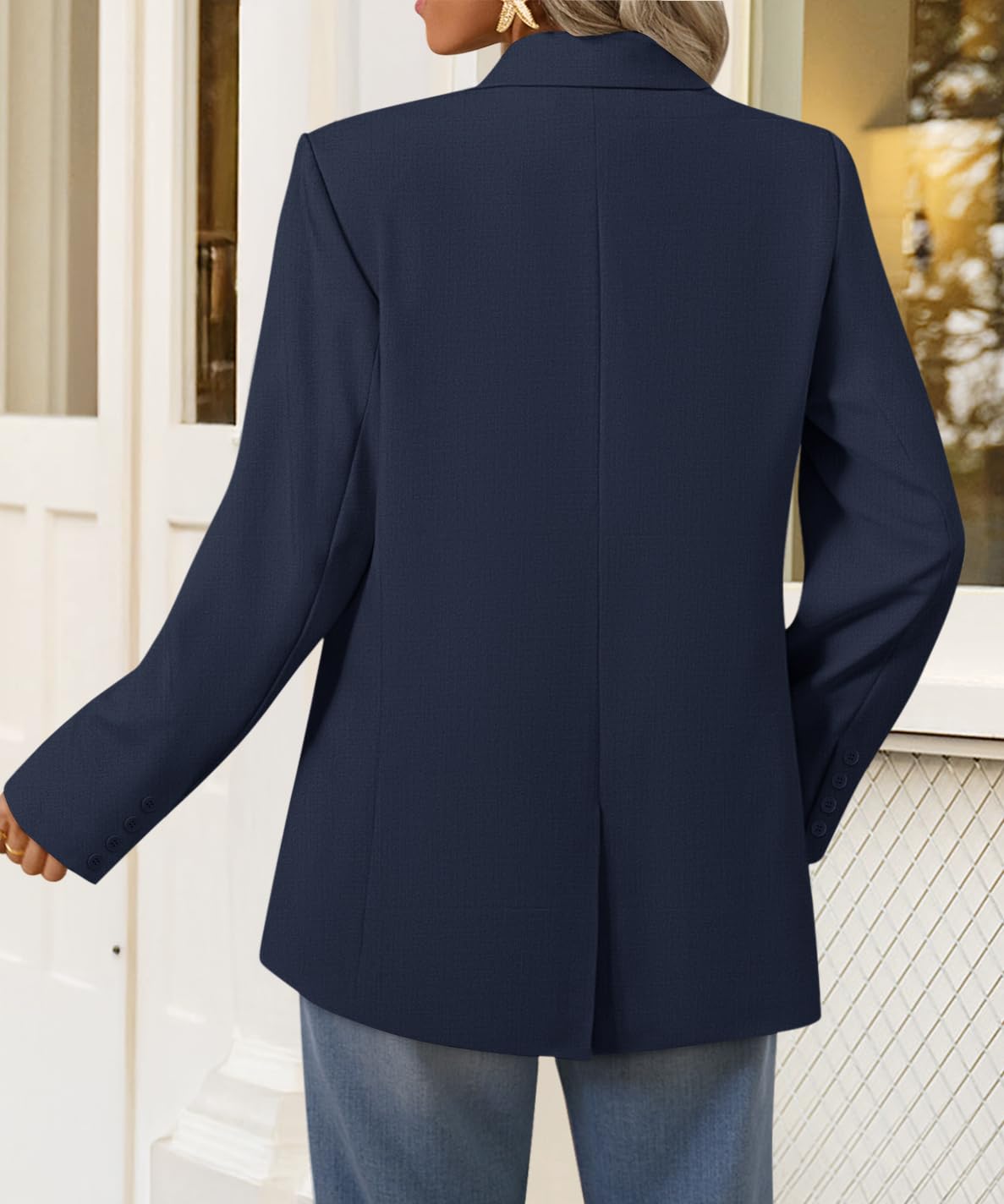ZESICA Business Casual Blazers for Women 2025 Fall Work Office Jackets Lapel Open Front Blazer Outfits with Pockets,Navy,Small