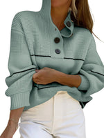 Load image into Gallery viewer, chouyatou Women's Slouchy Waffle Knit Sweater 1/2 Button Polo Collared Pullover Striped Sweater Tops (Small, Green)
