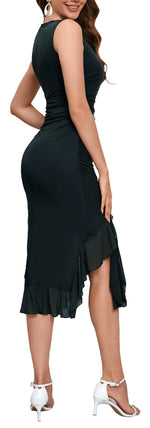 Load image into Gallery viewer, Women's Midi Bodycon Dress Summer Sleeveless Ruffle Mermaid Dress Cocktail Party Tank Dresses for Wedding Guest,Black,Small
