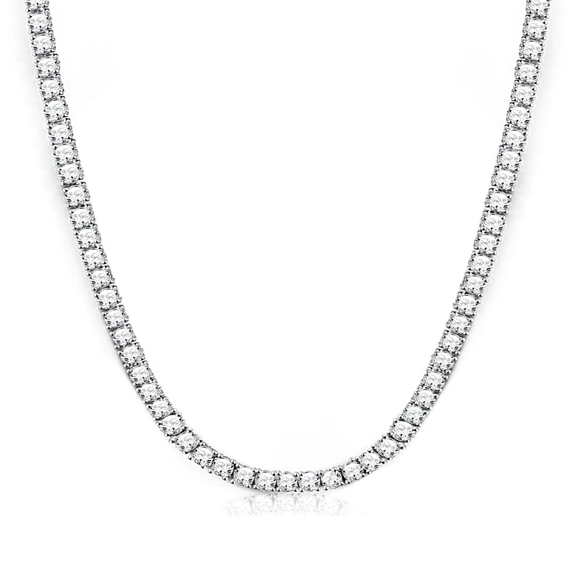 SXT.FSITATO 18inch Tennis Necklace for Women, Hypoallergenic 4mm Cubic Zirconia Chain, 18K White Gold Plated Round Cut Faux Diamond Jewelry Gift - Versatile Length Elegant Layering Necklace