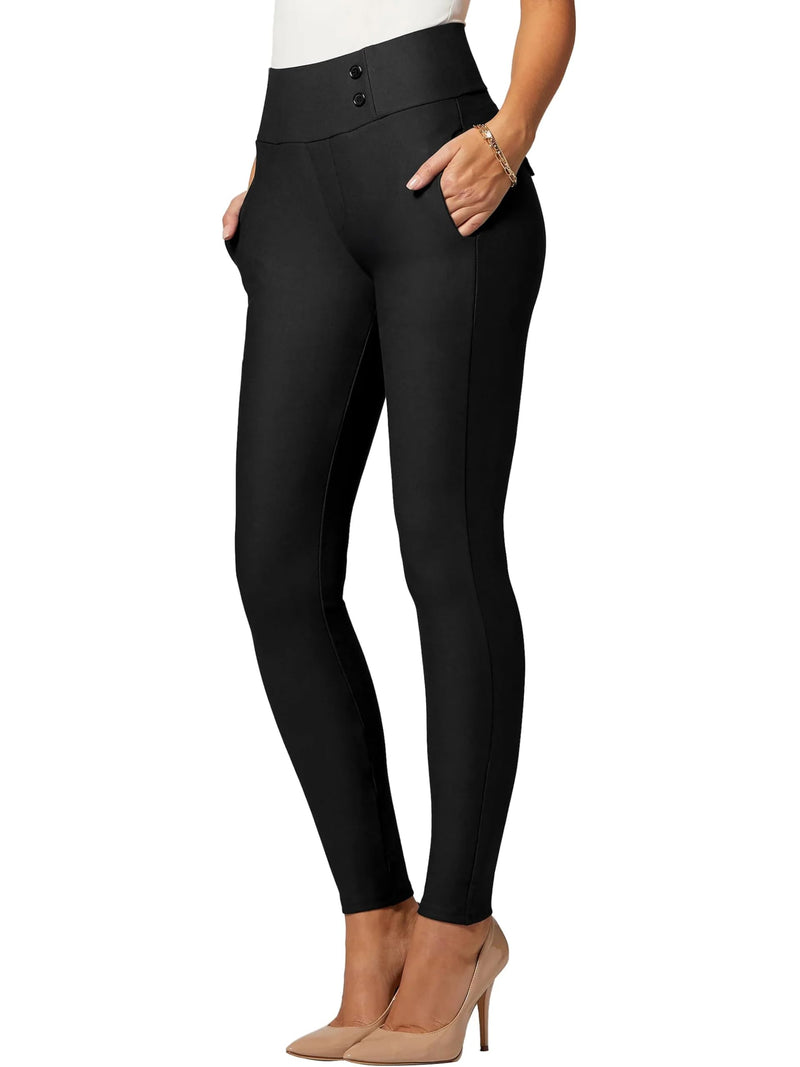 Conceited Womens Dress Pants with Tummy Control - Wear to Work - Stretch High Waisted Slacks with Pockets - Black - Medium