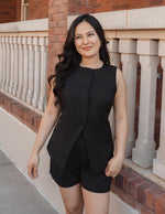 Load image into Gallery viewer, ZESICA Women's 2025 Summer 2 Piece Short Sets Sleeveless Crew Neck Suit Vest Tops High Waist Shorts Business Outfits,Black,Medium
