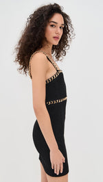 Load image into Gallery viewer, alice + olivia Women&#39;s Kelly Fitted Mini Dress with Chain Detail, Black, 14
