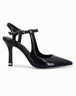 Load image into Gallery viewer, Coutgo Womens High Heels Pointed Toe Ankle Strap Pumps Patent Leather Sexy Stiletto Office Wedding Dress Shoes, Black, Size 7
