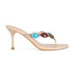 Load image into Gallery viewer, MAIJED Jeweled Flip Flop Kitten Heels for Women Open Toe Beaded Strappy High Heels Sandals Slip On Thong Heeled Mules Mid Heel Fashion Party Dress Shoes Nude US7
