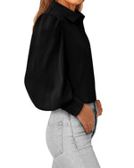 Load image into Gallery viewer, BTFBM Women Fashion Button Down Shirts V Neck Printed Solid Boho Long Sleeve Blouses Dressy Casual Summer Fall Tops(Solid Black, Medium)

