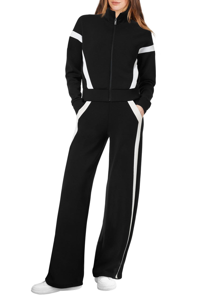 XIEERDUO Lounge Sets for Women Fall Outfits 2025 Airport Outfits Cruise Two 2 Piece Teacher Zip Up Sweatsuits Workout Set Tracksuit Fashion Clothes Winter Travel Vacation Essentials Sweatshirt Black M