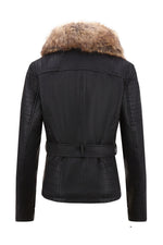 Load image into Gallery viewer, Bellivera Women's Faux Leather Jacket Moto Fleece-Lined Belt Coat with Removable Fur Collar 9203 Blackyellow XXL

