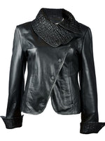 Load image into Gallery viewer, TIPTOP Novaty Designer Women’s Coat Lamb Leather Jacket Moto Biker Smart Fit Black &amp; Red Color
