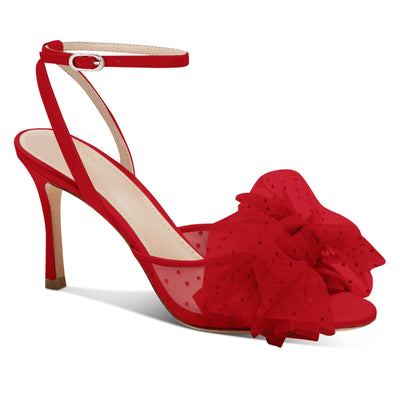 Coutgo Womens Bow Tie Heels Sandals Slingback Peep Toe Wedding Heels Mesh High Stiletto Heel Summer Cute Wedding Bridal Shoes