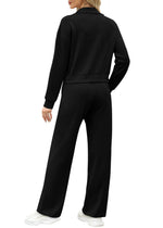 Load image into Gallery viewer, XIEERDUO Lounge Sets for Women 2025 Two Piece Beach Vacation Clothes Winter Essentials Luxury Women Fashion Zip Up Sweatshirt Sweatsuits Travel Outfits Wide Leg Sweatpant Black M
