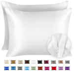 Load image into Gallery viewer, ShopBedding Satin Pillowcase with Zipper for Hair and Skin Care, Feels Soft and Cool Like a Silk Pillowcase, White Satin Pillow Cases 2 Pack, Slik Pillow Cover, Standard Size - Set of 2 - Blissford
