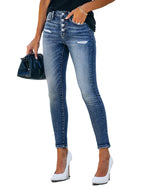 Load image into Gallery viewer, Allimy Women&#39;s High Waist Skinny Stretch Ripped Jeans Destroyed Denim Pants 8
