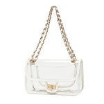 Load image into Gallery viewer, LAM GALLERY Womens PVC Clear Purse Handbag with Chain Stadium Approved Clear Bag See Through Bag for Working and Concert (White Gold Large)
