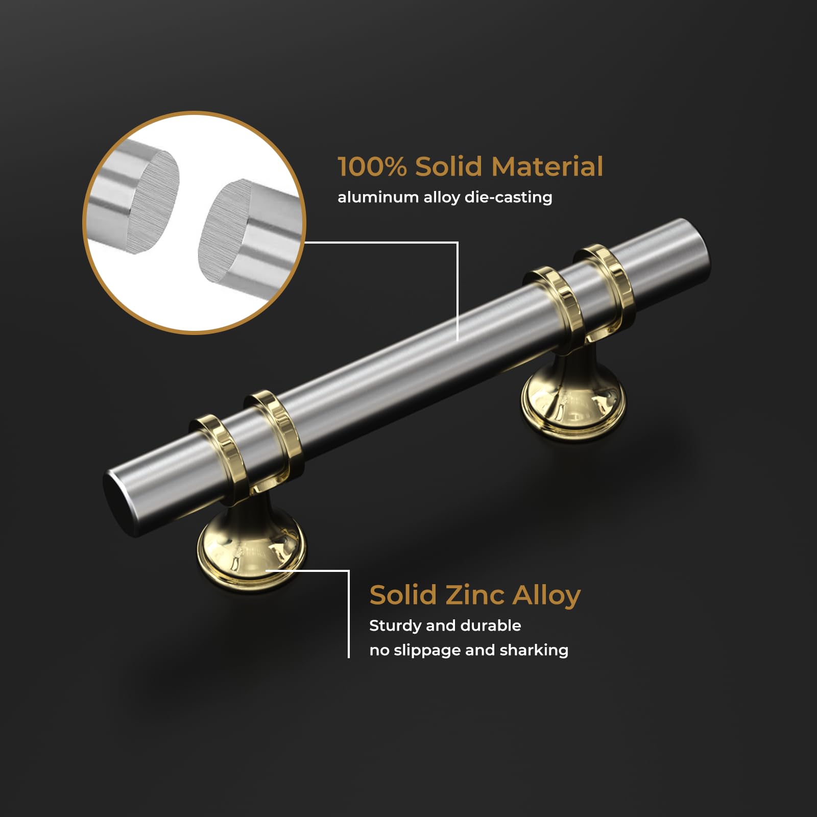 Haliwu 10 Pack Brushed Nickel Cabinet Pulls, Cabinet Handles Brushed Nickel, Barrel Handles Gold Kitchen Hardware Pulls, 5 inch Hole to Hole Center