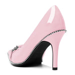 Load image into Gallery viewer, AUMOTED Women Pink Beaded Pumps Pointed Toe Buckle Bow High Heel Stilettos Slip On Heels Dress Shoes Office Party Patent Leather 3.5 Inches Pink US Size 9
