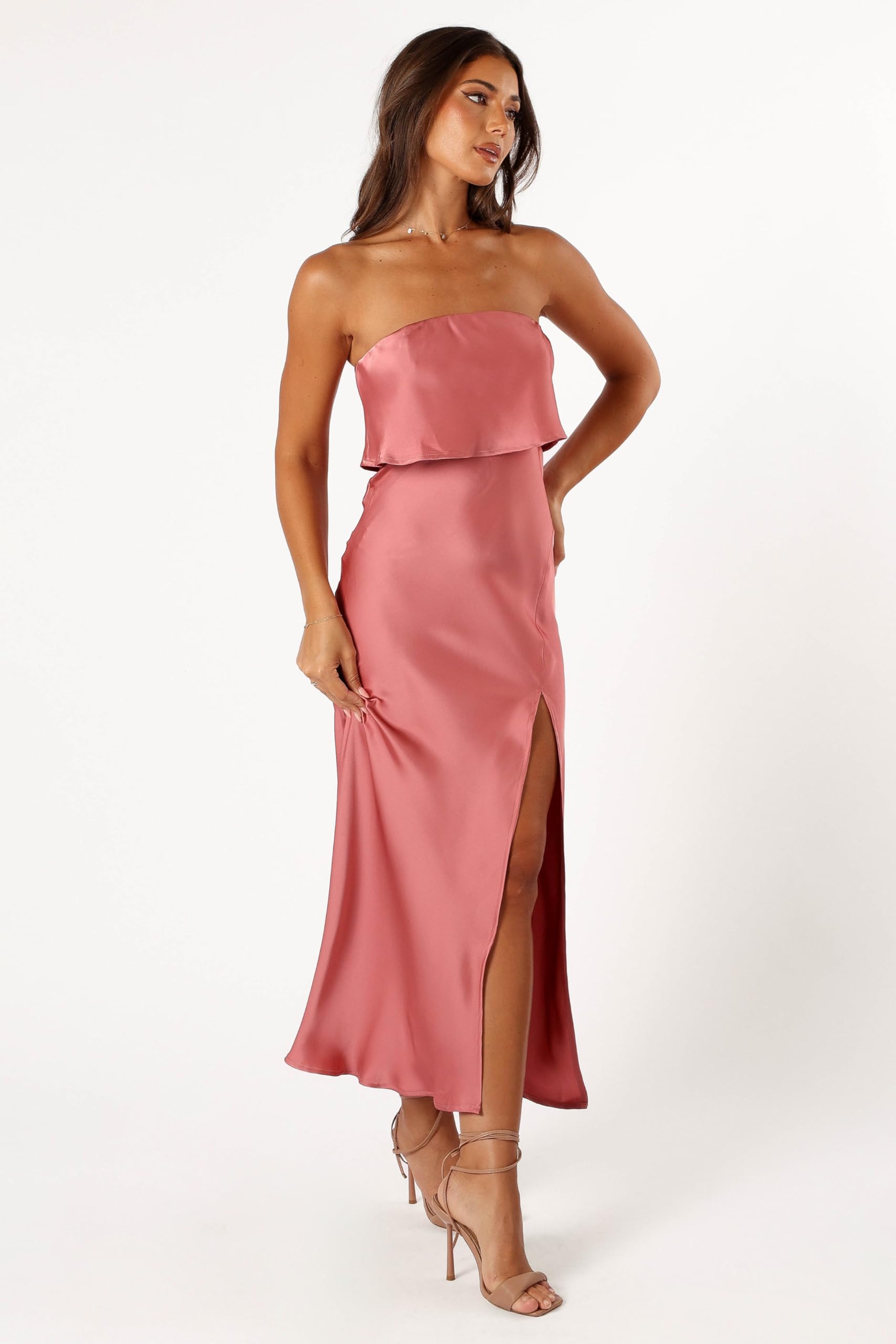 Petal & Pup Women's Vienna Strapless Midi Dress, Dusty Rose