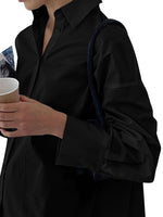 Load image into Gallery viewer, LYANER Women's Casual Shirt Dress Collar V Neck Button Down Loose Long Sleeve Mini Dresses Solid Black Small
