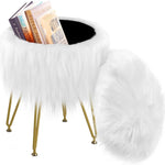 Load image into Gallery viewer, RunLexi Vanity Stool Chair with Storage, Faux Fur Makeup Room Seat Stool, Soft Padded Seat, Round Footrest Footstools with 4 Metal Legs &amp; Adjustable Footings, Vanity, Bathroom, Bedroom Chairs White
