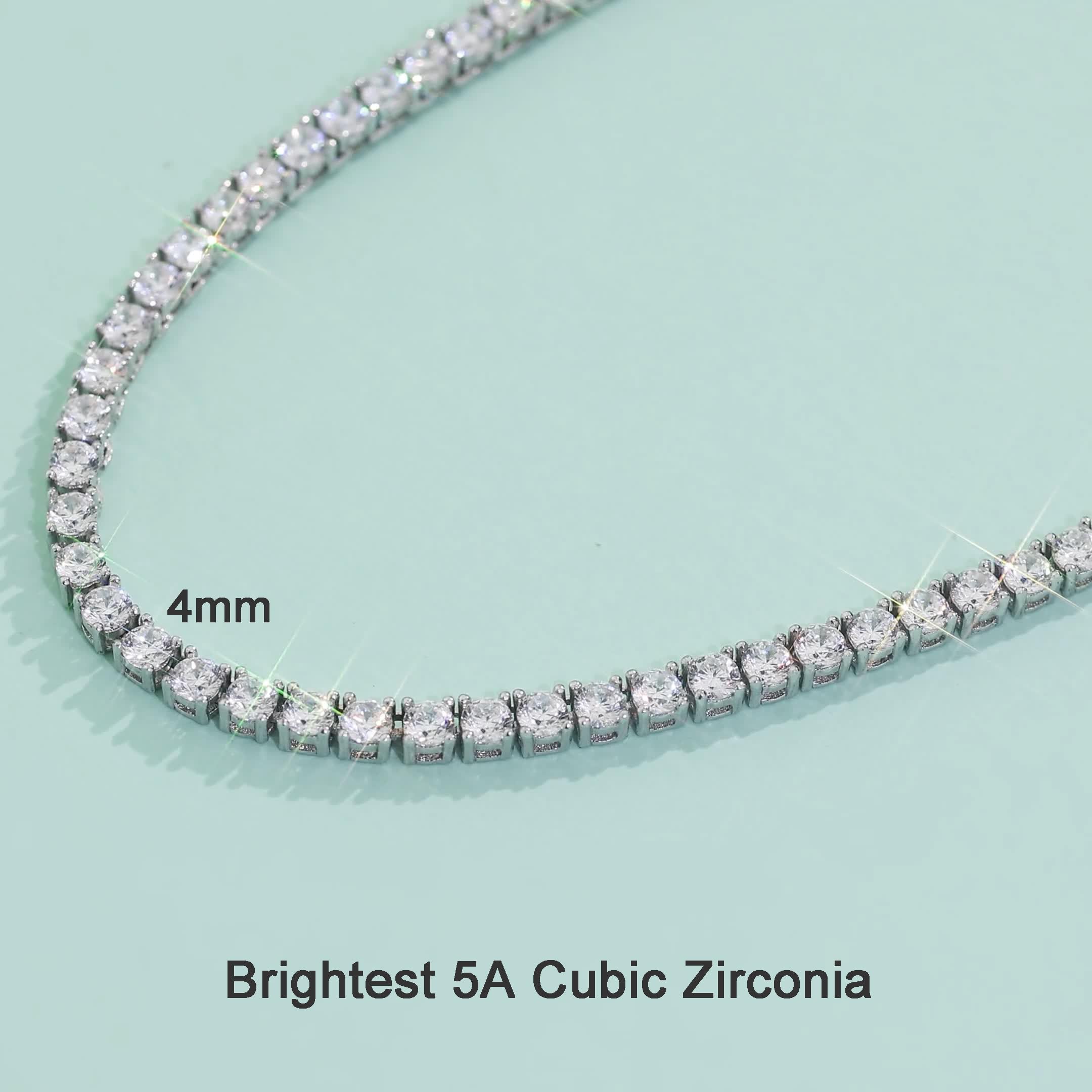 SXT.FSITATO 18inch Tennis Necklace for Women, Hypoallergenic 4mm Cubic Zirconia Chain, 18K White Gold Plated Round Cut Faux Diamond Jewelry Gift - Versatile Length Elegant Layering Necklace
