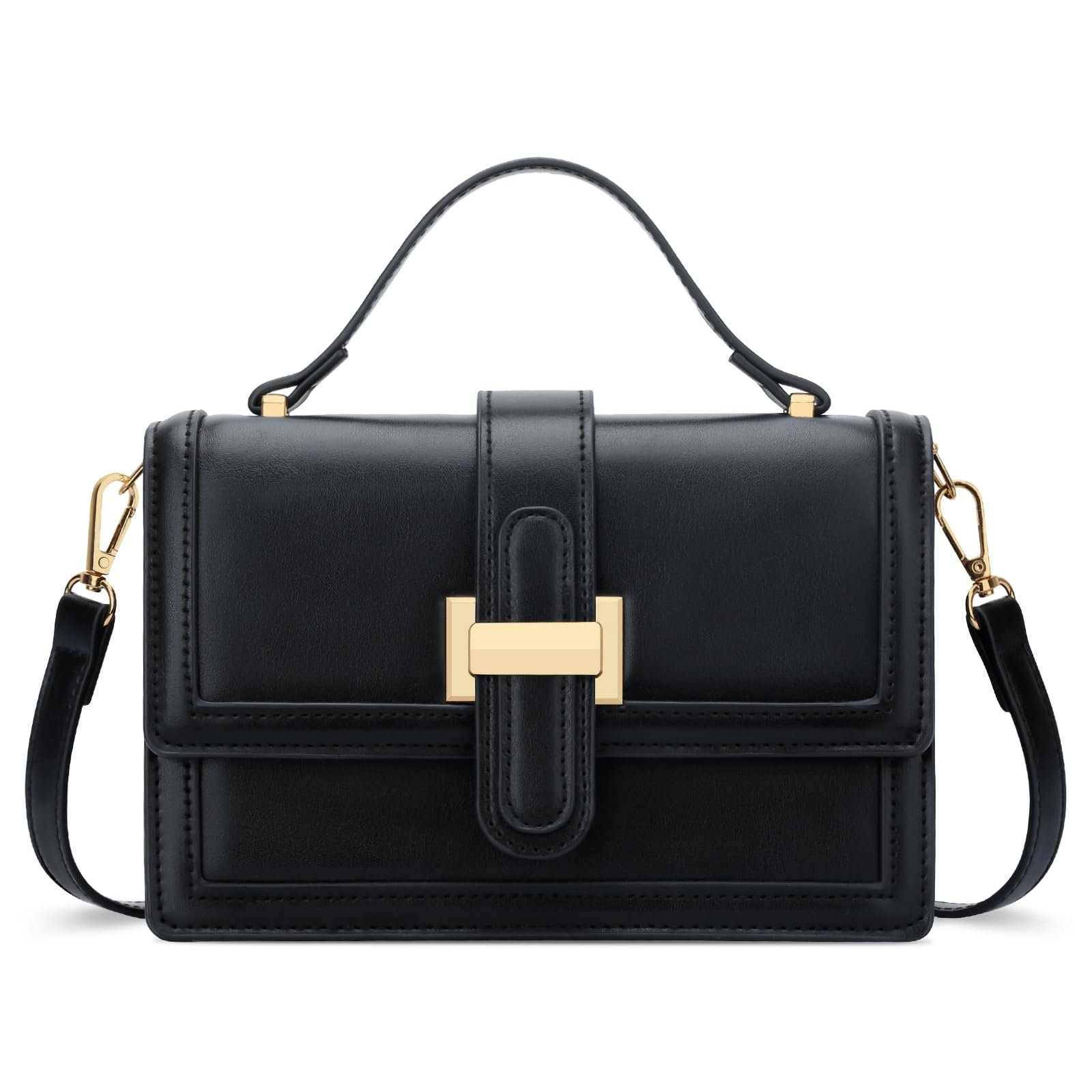 KKXIU Black Designer Crossbody Bags - Purses for Women Vegan Leather Purses and Handbags Shoulder Top Handle Bag