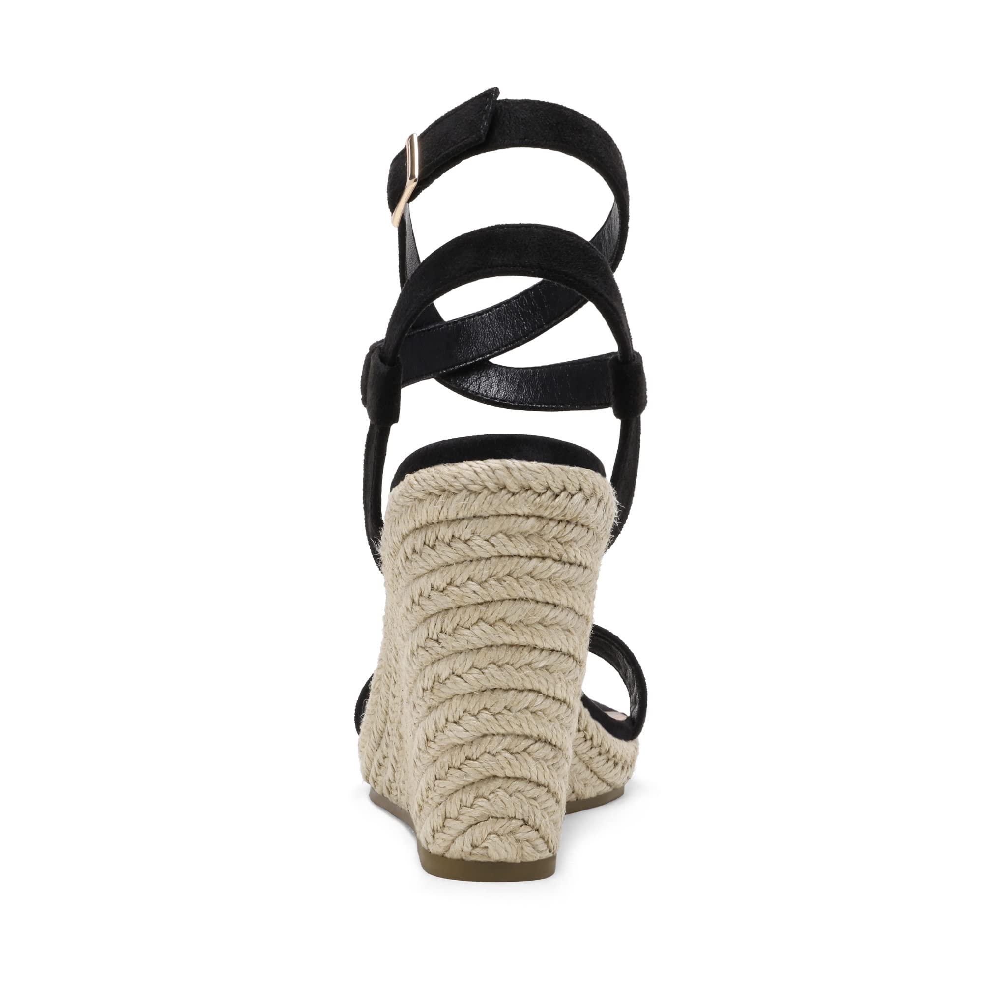 DREAM PAIRS Womens Open Toe Espadrilles Dressy Platform Sandals Buckle Ankle Strap Stylish Wedges Sandals,Size 8,BLACK/SUEDE,SDPW2211W