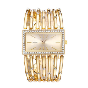 SENRUD Fashion Bracelet Watches for Women Luxury Rectangular Dial Analog Quartz Wrist Watch Gifts for Ladies (Diamond Gold)