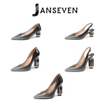 Load image into Gallery viewer, JANSEVEN Women Chunky Heels Pumps Crystal Block Heels with Rhinestones 2 Inches Pointed Toe Sexy Gradient Patent Leather Slip on Bridal Party Wedding Dress Shoes US Size 8.5
