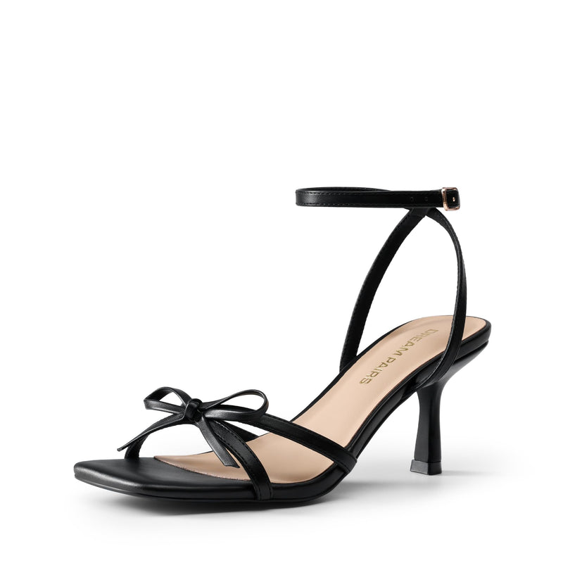 DREAM PAIRS 2026 Women's Bow Heels -Kitten Heels for Women, Square Toe Strappy Heeled Sandals, Elegant Wedding & Bridal Bownots Sandals for Formal & Special Occasions,Size 9,Black,SDHS25073W