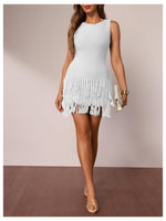 Load image into Gallery viewer, winkbay Women's Fringe Sleeveless Mini Dress Crew Neck Bodycon Knit Party Club Dresses White Medium
