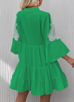 Load image into Gallery viewer, Opemiby Summer Dresses for Women 2026 Flowy Ruffle 3/4 Sleeve V Neck Tiered Casual Babydoll Boho Beach Mini Dress Bright Green Floral M
