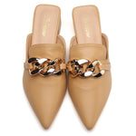 Load image into Gallery viewer, Tilocow Metal Chain Decor Mules Heels for Women Chunky Heeled Sandals Slip on Closed Toe Slides for Women Backless Mules Brown 8
