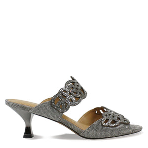 J. Renee Francie - Heels for Women - Soft Satiny Fabric Uppers - Open Toe - Synthetic Linings - Sculpted Heel Pewter Glitter 7 N (AA)