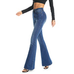 Load image into Gallery viewer, FLYING BANANA Women's Totally Shaping Curvy Stretchy Bootcut Flare Denin Jeans (Blue, 8 Long)
