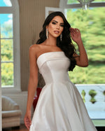 Load image into Gallery viewer, QZLDHG Satin Prom Dresses Tea Length Ball Gown Ruched Strapless Formal Evening Party Dress Blush Pink Size 6
