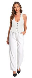 V VOCNI Suit Vest for Women Waistcoat Vest Vintage Steampunk Dressy Casual Racerback Vests Jacket White Medium