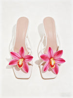 Load image into Gallery viewer, MakeMeChic Women's Open Toe Floral Kitten Heels Flower Summer Beach Sandals White Pink 9
