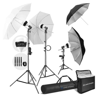 LimoStudio (LED Super Bright) 1200W Output Photo Studio Umbrella Continuous Lighting Kit, 6500K Neutral Day Light, 10800 Lumen, CRI>95, White Soft Umbrella Diffuser & Black, Silver Reflector, LMS103