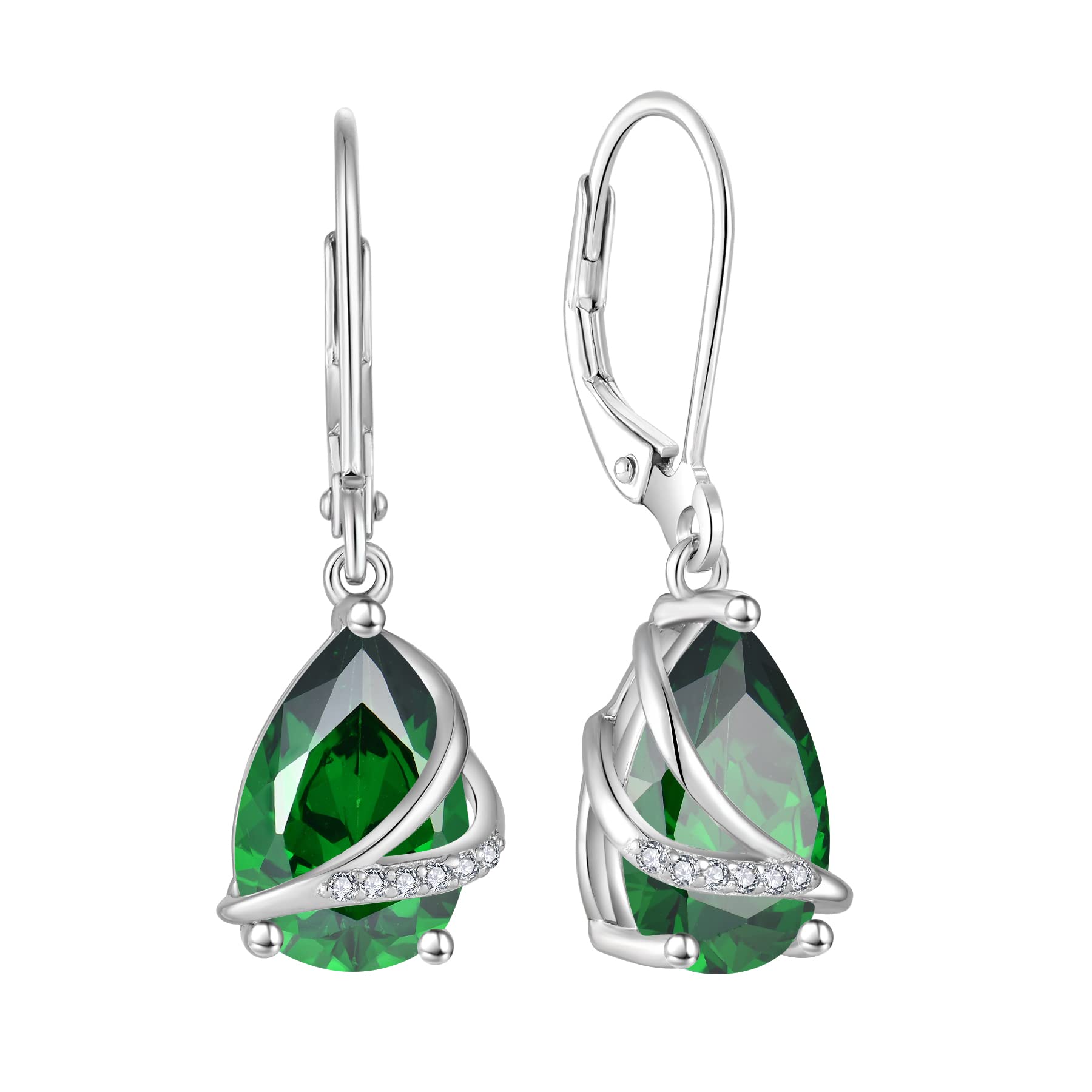 Rocayi May Birthstone Dangle Drop Earrings for Women 925 Sterling Silver Emerald Earrings Teardrop Leverback Jewelry Gifts for Wife Mother Her