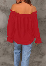Load image into Gallery viewer, Spriolim Womens Off Shoulder Blouse Long Sleeve Casual Elegant Ruffle Chiffon Top Red, Large
