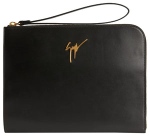 Giuseppe Zanotti, Fabian Leather Clutch, One Size, Black