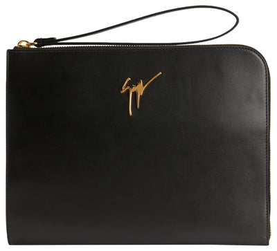 Giuseppe Zanotti, Fabian Leather Clutch, One Size, Black