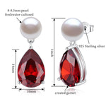 Load image into Gallery viewer, YAMI Pearl Earrings for Women, 925 Sterling Silver Birthstone Teardrop Stud Dangle Earrings, Created Garnet Pear Shaped Zircon Drop Earrings, 8-8.5MM Freshwater Cultured Pearl Jewelry

