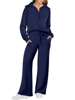 Load image into Gallery viewer, ANRABESS Women 2 Piece Outfits 2025 Fall Fashion Airport Wide Leg Pants Lounge Set Leisure Travel Vacation Clothes Sweatsuits Navy Blue Medium
