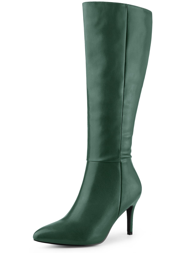 Perphy High Heels Pointed Toe Stiletto Heel Dark Green Knee High Boots for Women 7.5 M US