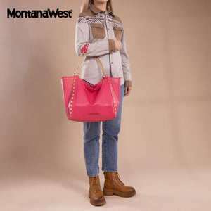 Montana West Oversized Tote Bag for Women Shoulder Travel Purse Hobo Bag with Chain Handle and Rivets Decoration MWC-2751HPK