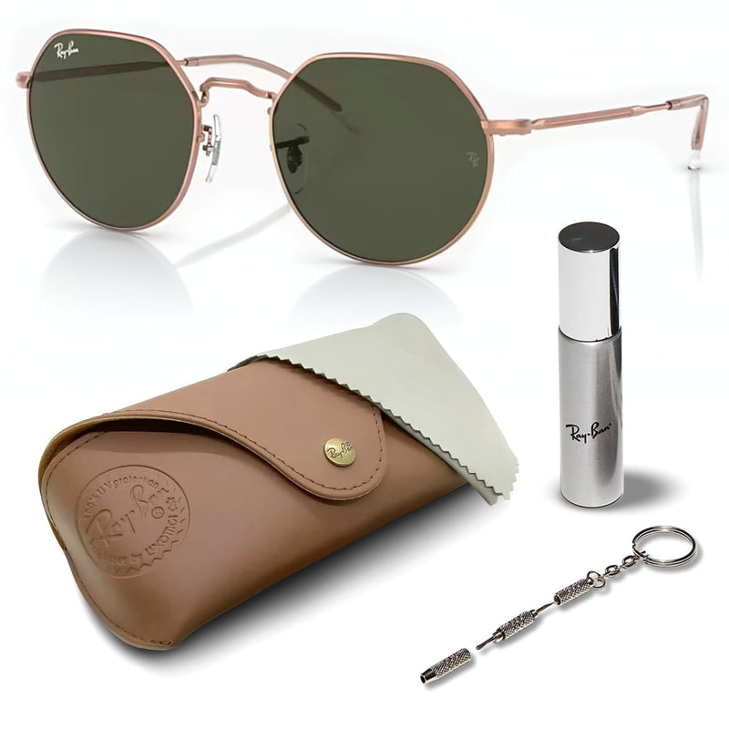 Ray-Ban RB3565 Square-Round Shape Non-Polarized Sunglasses for Men & Women – Includes Official Rayban Eyewear Kit – Ideal Formal & Casual Wear Sunglasess – Green Lens