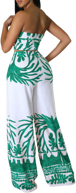 Load image into Gallery viewer, Two Piece Outfits for Womens Summer Boho Tropical Sexy Halter Criss Cross Crop Tops High Waist Straight Long Pants Beach Sets Cover Ups Swimsuit(Small)
