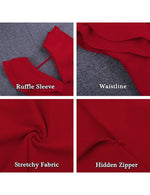 Load image into Gallery viewer, UONBOX Women's Ruffle Short Sleeve Plunge V Neck Bodycon Dress Back Split Bandage Party Club Dress Red L
